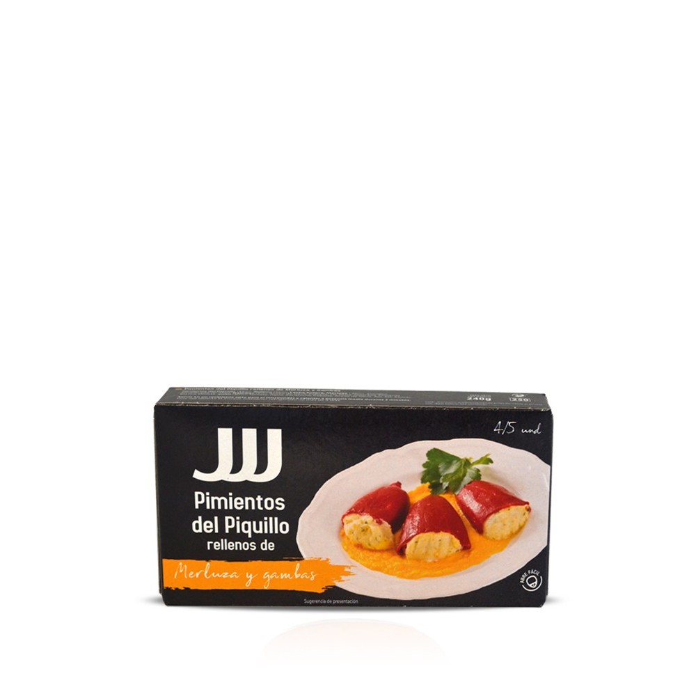 Piquillos rellenos de merluza y gambas JJJ